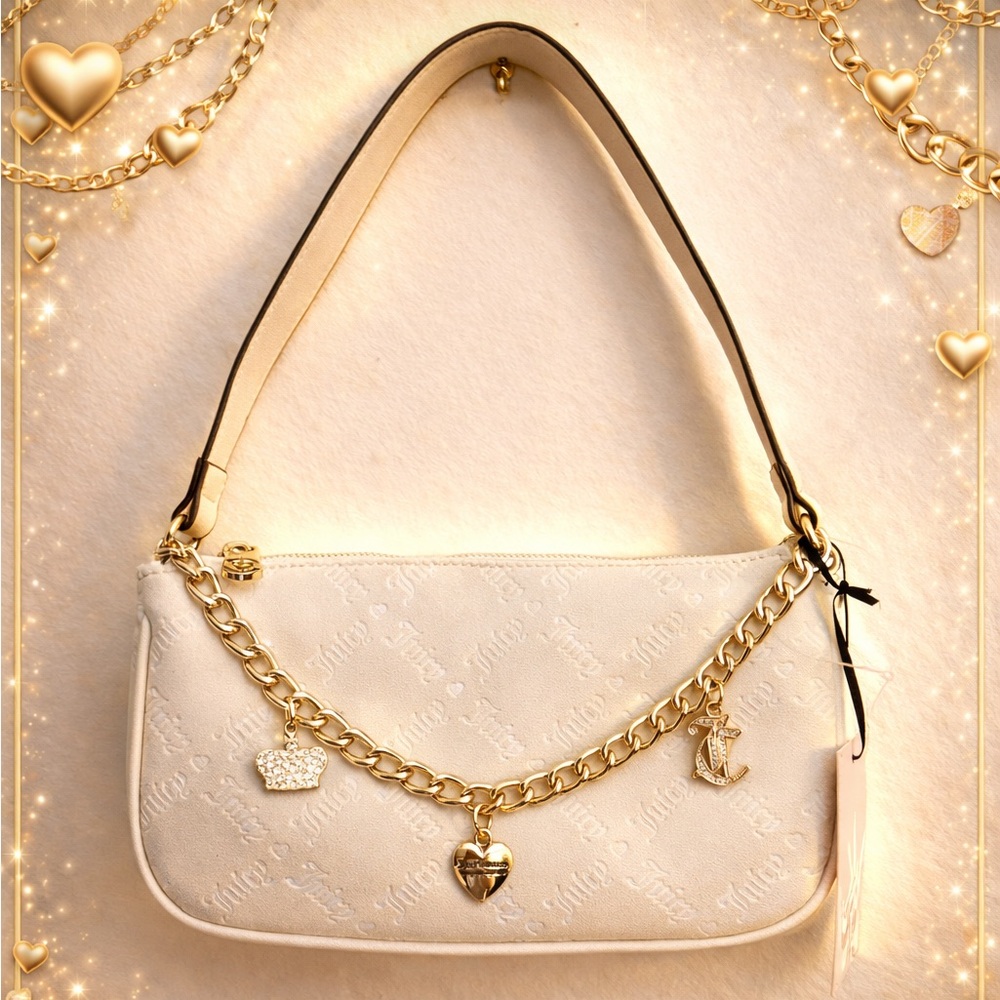 Juicy Couture Cream Leather Shoulder Bag with Gold Accents